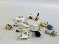 A COLLECTION OF TRINKET BOXES IN THE FORM OF EGGS TO INCLUDE LIMOGES EXAMPLES.