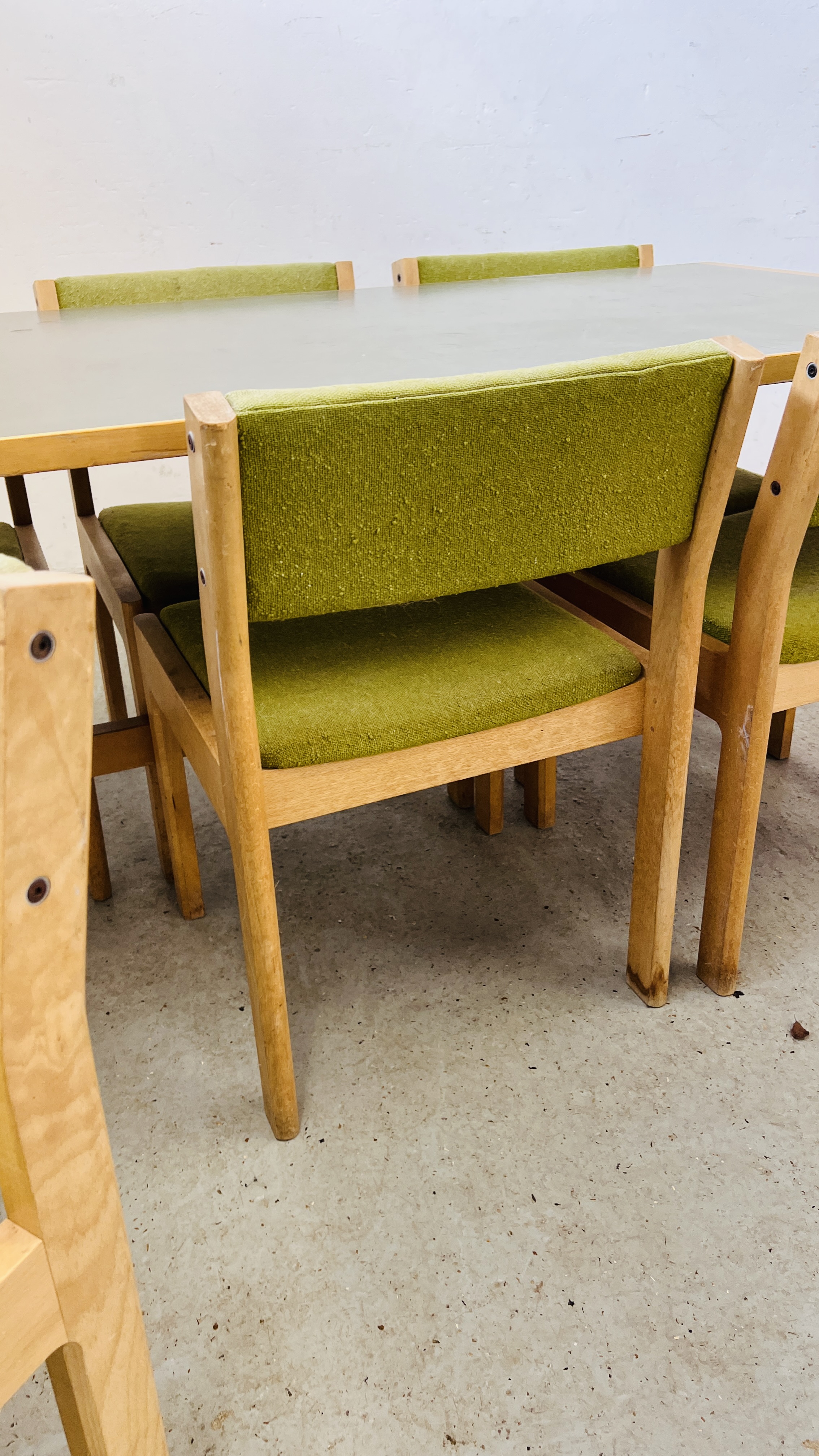 A MODERN BEECH WOOD DESK L 173CM X D 82CM X H 73CM ALONG WITH A SET OF 6 BEECH FRAMED DINING CHAIRS. - Image 10 of 10