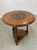 SOLID OAK OCCASIONAL TABLE MADE FROM FOUDROYANT BATTLESHIP WITH INSCRIPTION TO THE TOP AND TURNED
