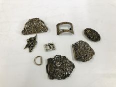 A GROUP OF FIVE SILVER HALF BUCKLES VARIOUS DATES AND MAKERS,