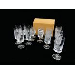 A COLLECTION OF WEDGEWOOD ETCHED SHERRY GLASSES TO INCLUDE A SET OF 10 DEPICTING BIRDS,