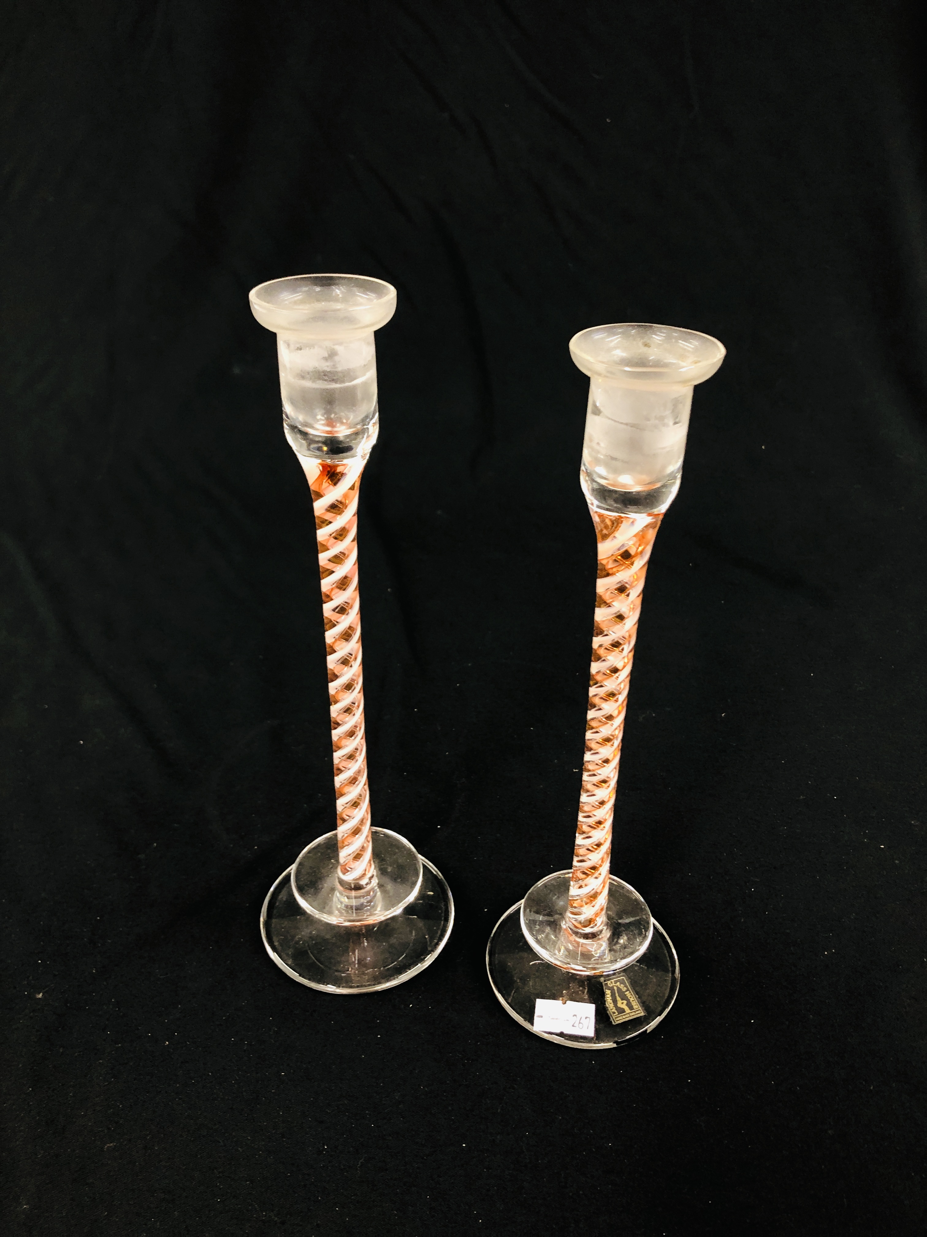 A PAIR OF LANGHAM GLASS CANDLESTICKS, CANDY TWIST STEMS, - Image 2 of 6