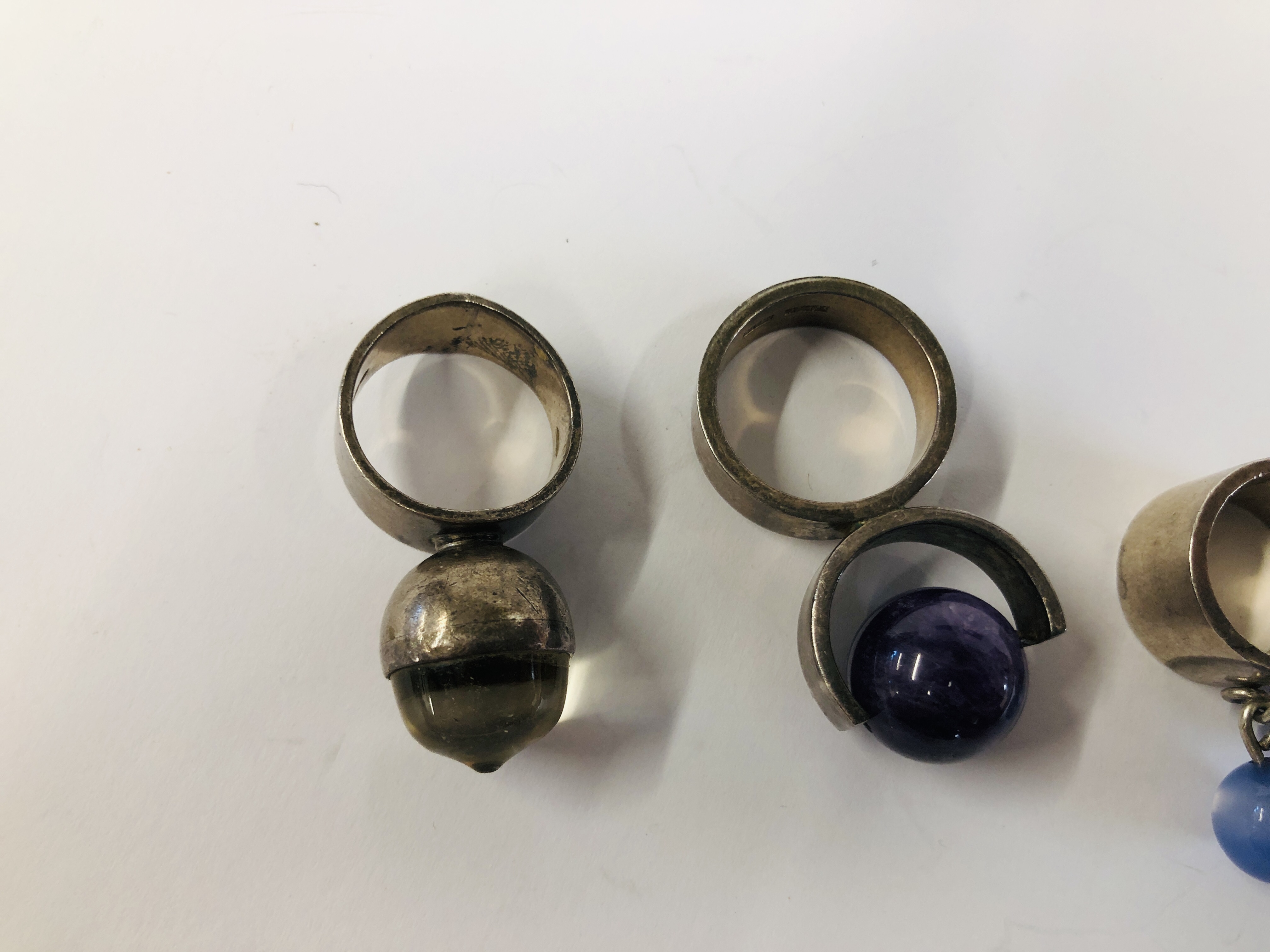 A SWEDISH SILVER RING BY BIRGER HAGLUND ALONG WITH A DANISH SILVER RING BY JANE WIBERG AND A - Image 3 of 7