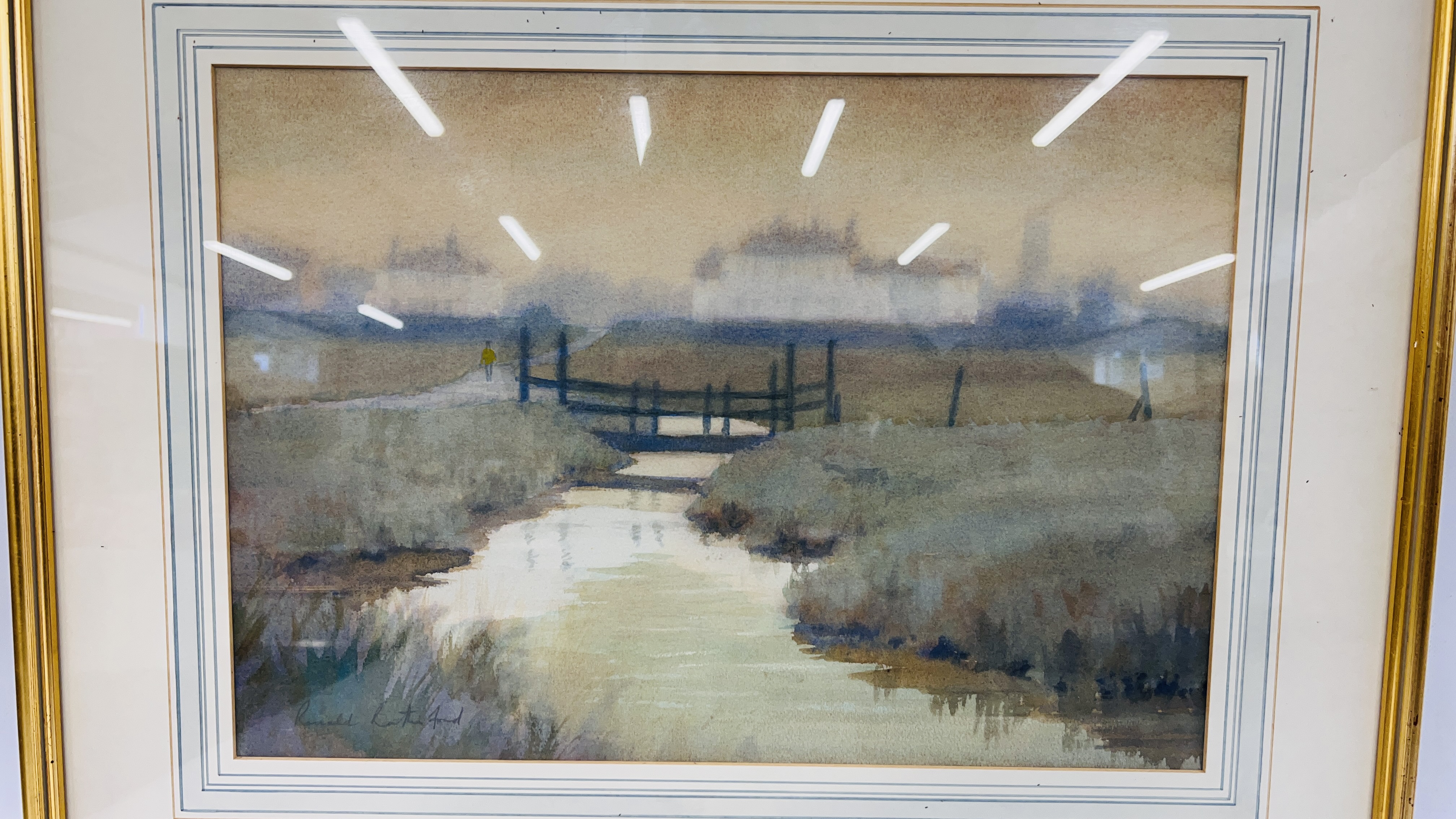 RONALD RUTHERFORD: ROAD TO HARBOUR IN SOUTHWOLD, WATERCOLOUR 34 X 48CM. - Image 2 of 4