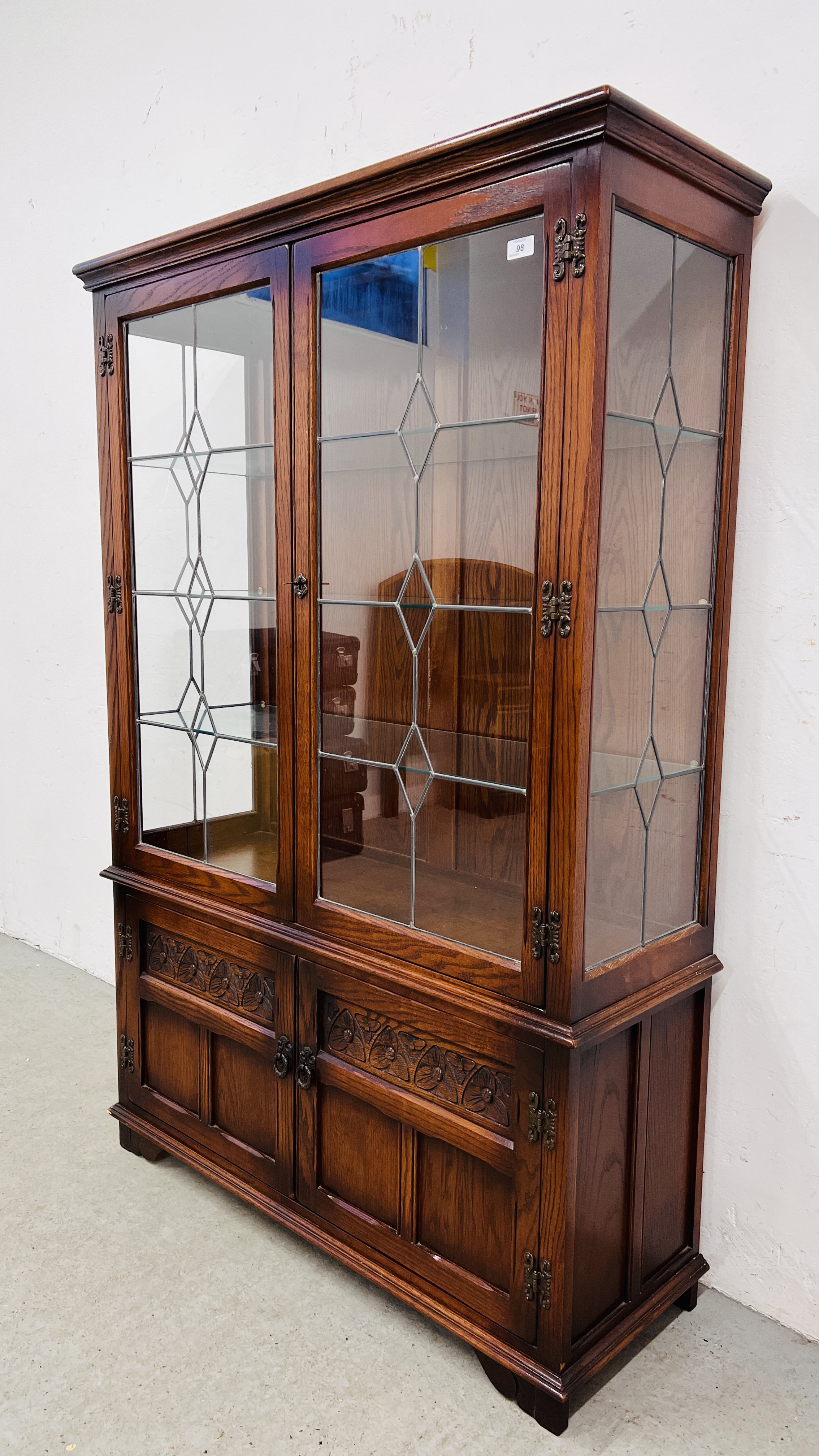 OLD CHARM DISPLAY CABINET WITH CUPBOARD BASE - W 108CM. D 38CM. H 162CM. - Image 4 of 7