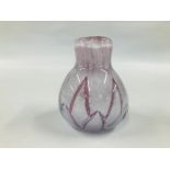 A VASE IN PINK AND CLEAR CRYSTAL OF HIGH NECKED BULBOUS FORM WITH CONTROLLED AIR AND COLOUR