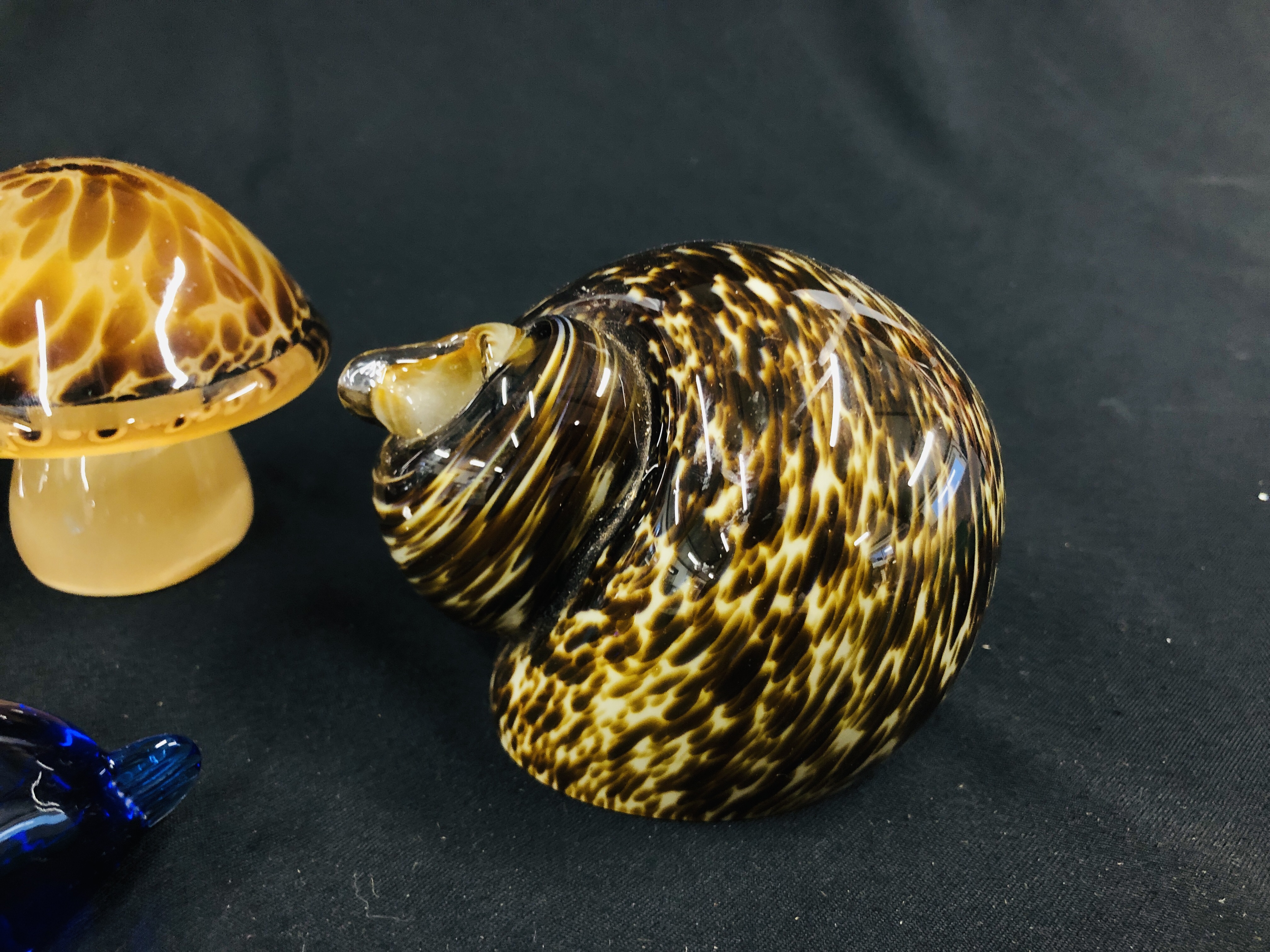 A GROUP OF 5 ART GLASS PAPERWEIGHTS TO INCLUDE 2 SNAILS AND 2 BIRDS ALONG WITH A TOADSTOOL BEARING - Image 2 of 6