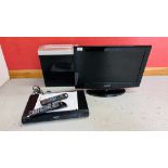 A SAMSUNG 22 INCH TELEVISION AND PANASONIC DVD RECORDER BOTH WITH REMOTES PLUS AN OFFICE PAPER