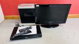 A SAMSUNG 22 INCH TELEVISION AND PANASONIC DVD RECORDER BOTH WITH REMOTES PLUS AN OFFICE PAPER