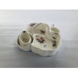 A COALPORT BONE CHINA STRAWBERRY BASKET, CREAMER AND SUGAR.