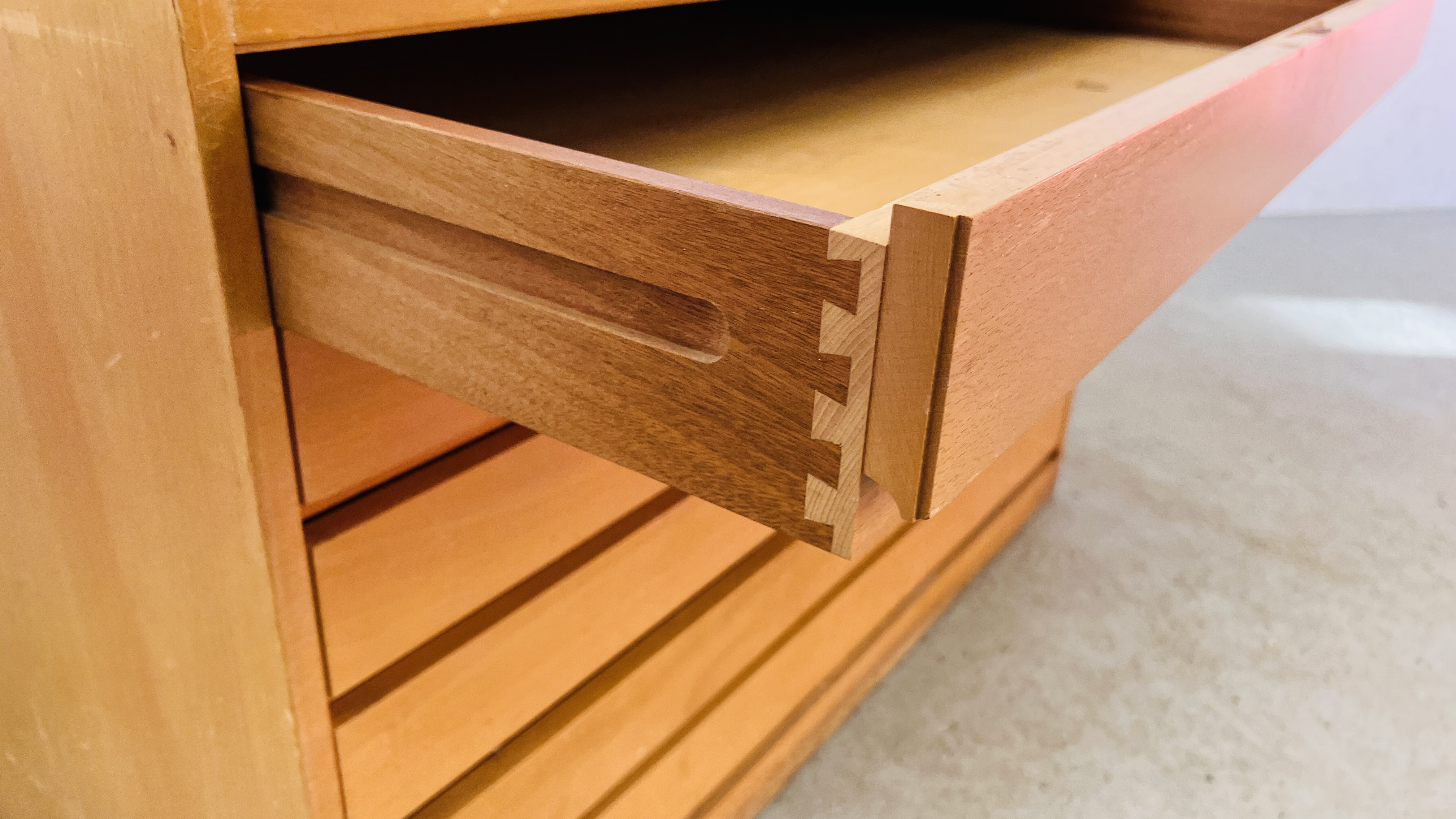 A BEECH WOOD PLAN CHEST, - Image 7 of 11