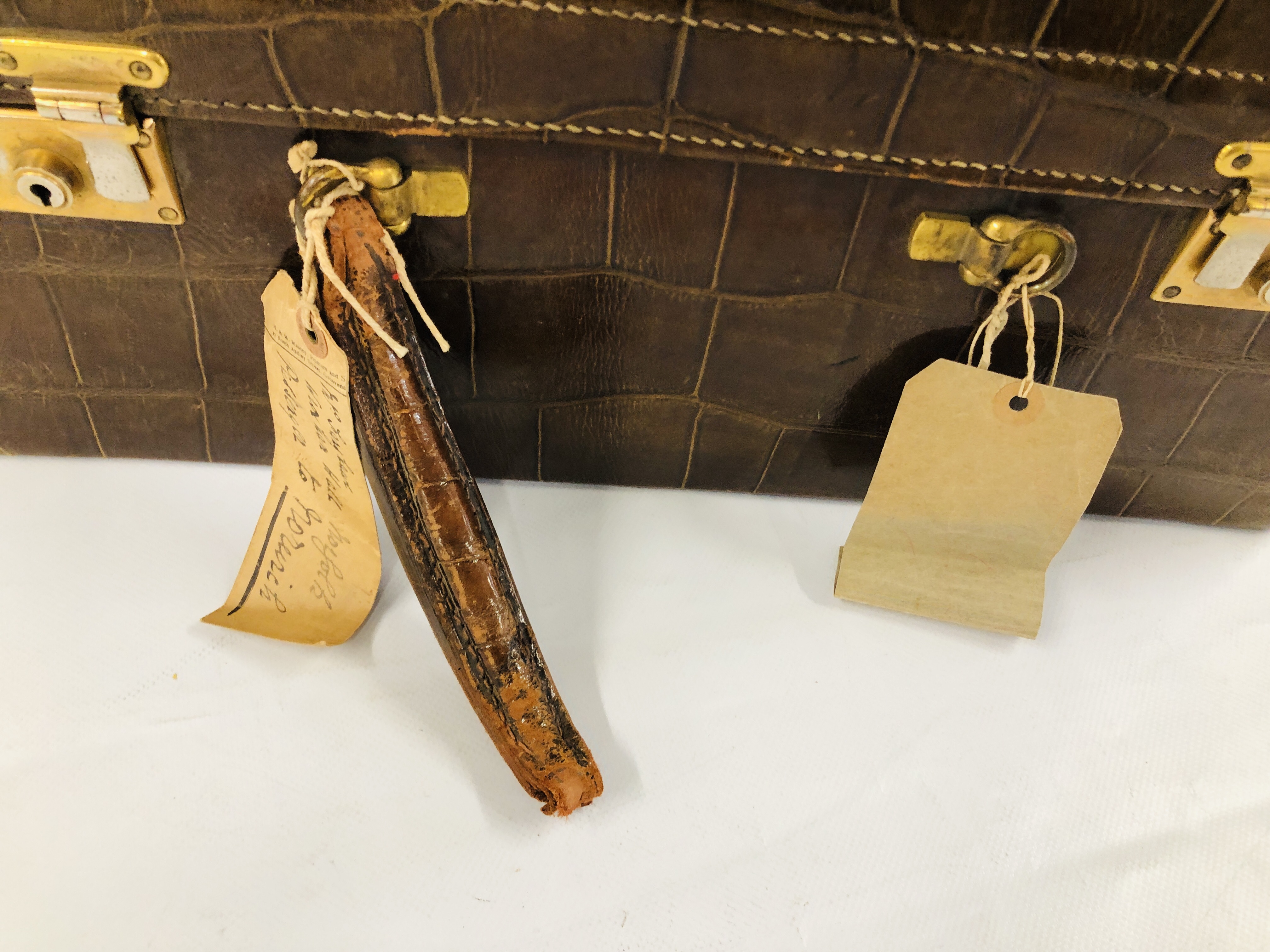 A VINTAGE CROCODILE FINISH LEATHER COMBINATION TRAVELLING VANITY / LUGGAGE CASE, - Image 3 of 10