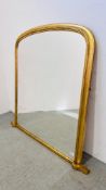 A MODERN GILT ARCHED OVER MANTEL MIRROR 112 X 102CM.