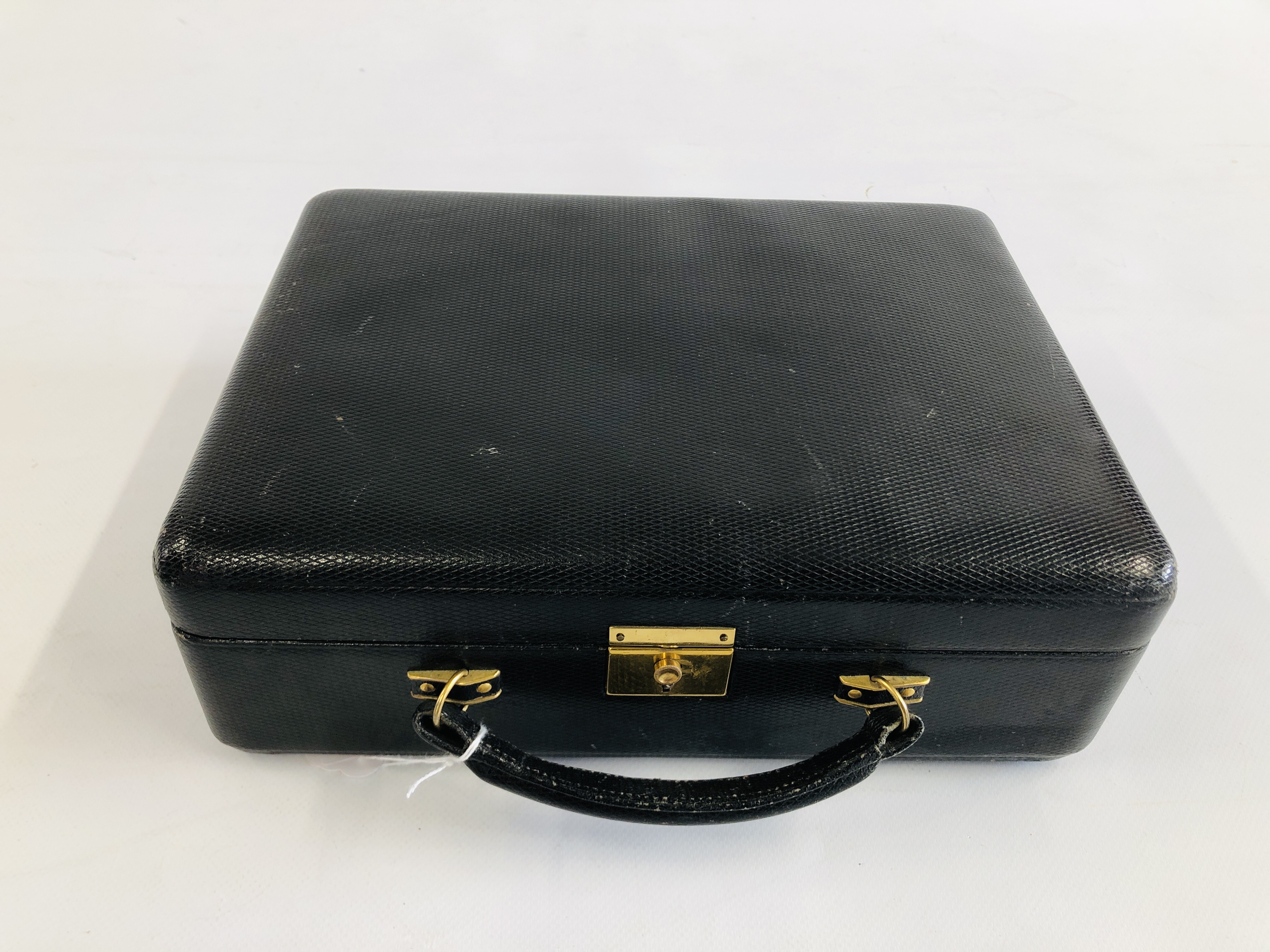 A BLACK LEATHERED JEWELLERY CASE MANUFACTURED FOR HARRODS. - Image 7 of 8