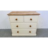 A CREAM FINISH PINE 2 OVER 2 CHEST OF DRAWERS.