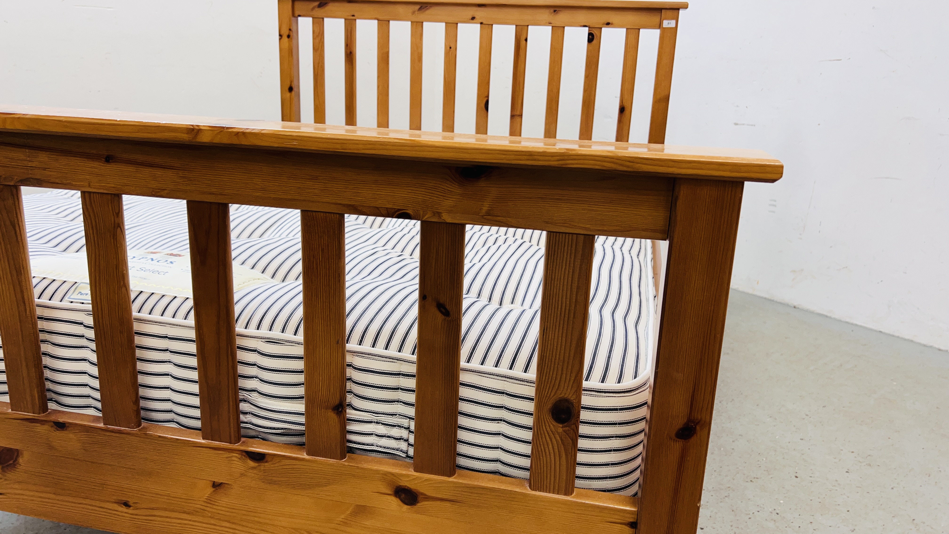 SOLID PINE DOUBLE BEDSTEAD COMPLETE WITH HYPNOS MATTRESS. - Image 9 of 12