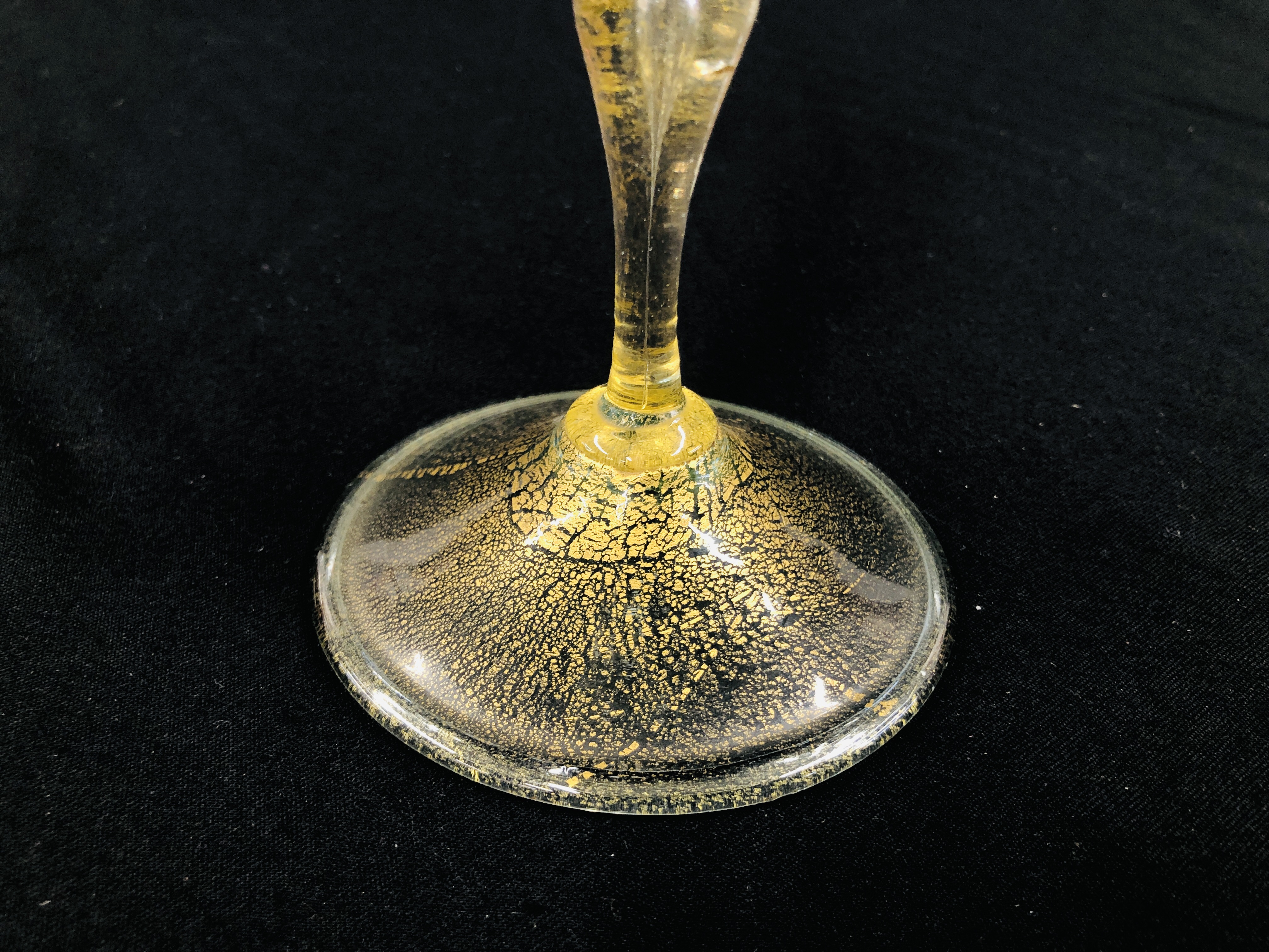 A VENETIAN GLASS WITH CONICAL BOWL, THE STEM WITH WHITE METAL COLLAR, 25.5CM HIGH. - Image 4 of 12