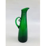 A STUDIO GLASS GREEN EWER - H 29.5CM.