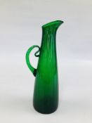 A STUDIO GLASS GREEN EWER - H 29.5CM.