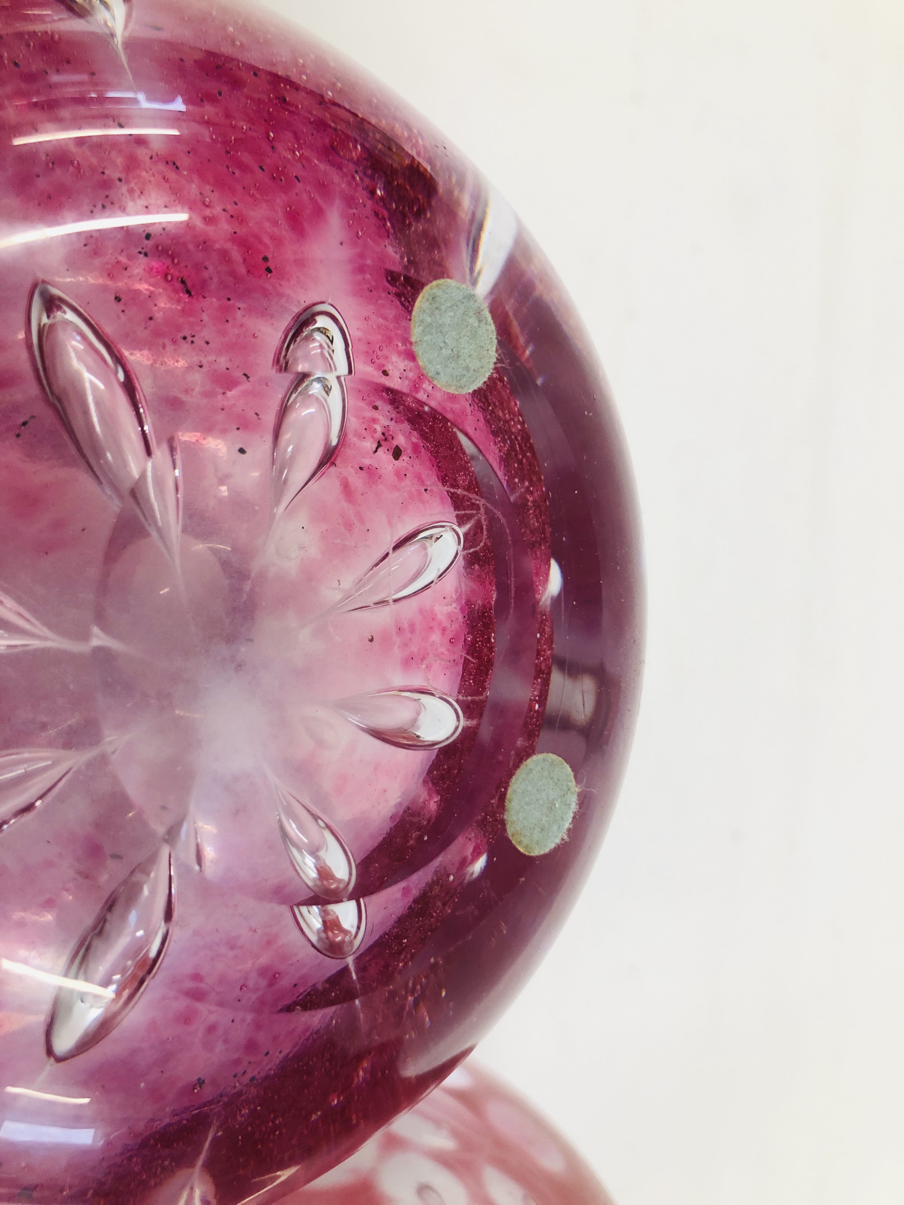 THREE PALE PINK STUDIO GLASS VASES WITH AIR TRAPPED DECORATION DESIGNED BY RSW. - Image 7 of 10