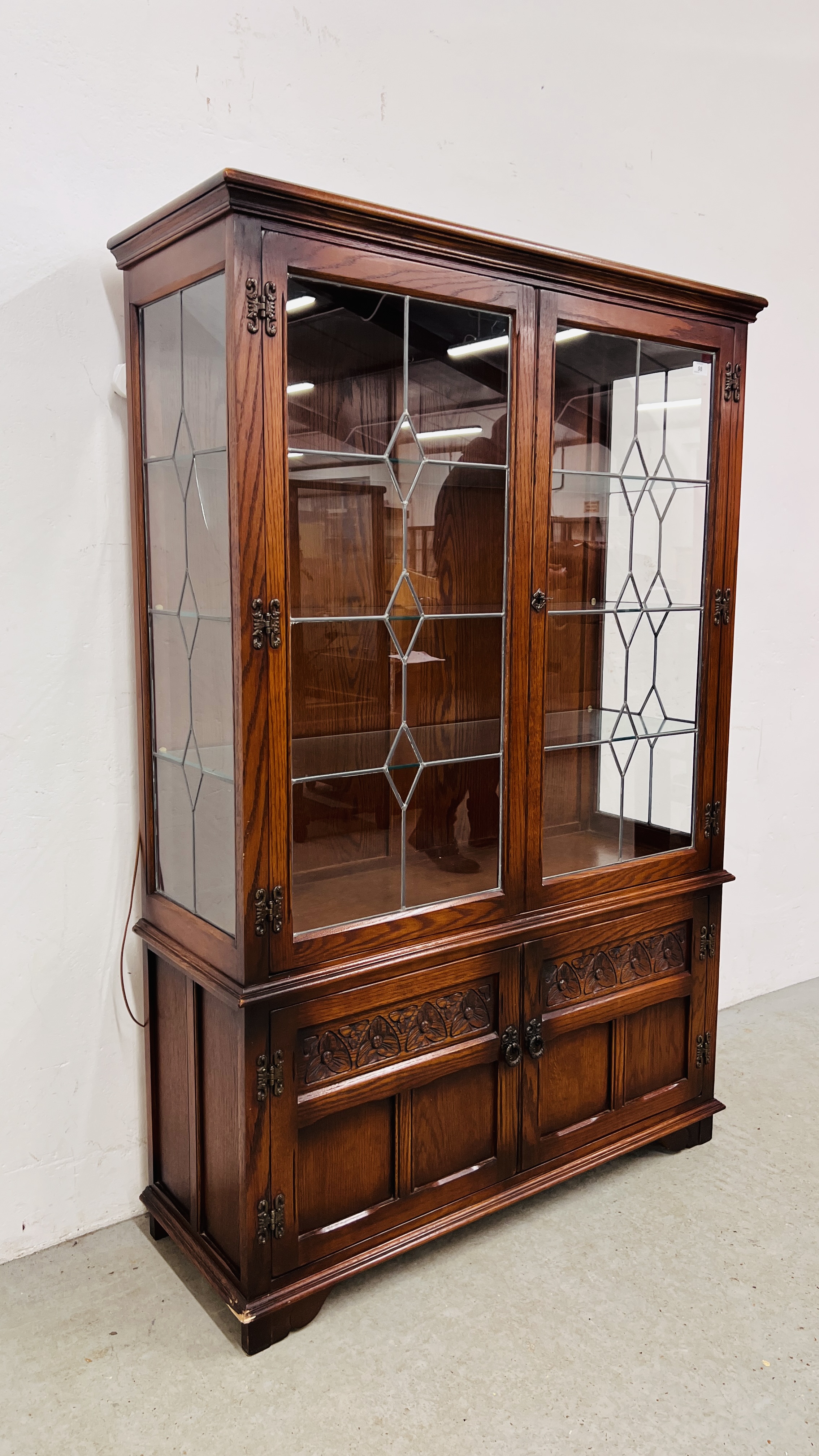 OLD CHARM DISPLAY CABINET WITH CUPBOARD BASE - W 108CM. D 38CM. H 162CM. - Image 2 of 7