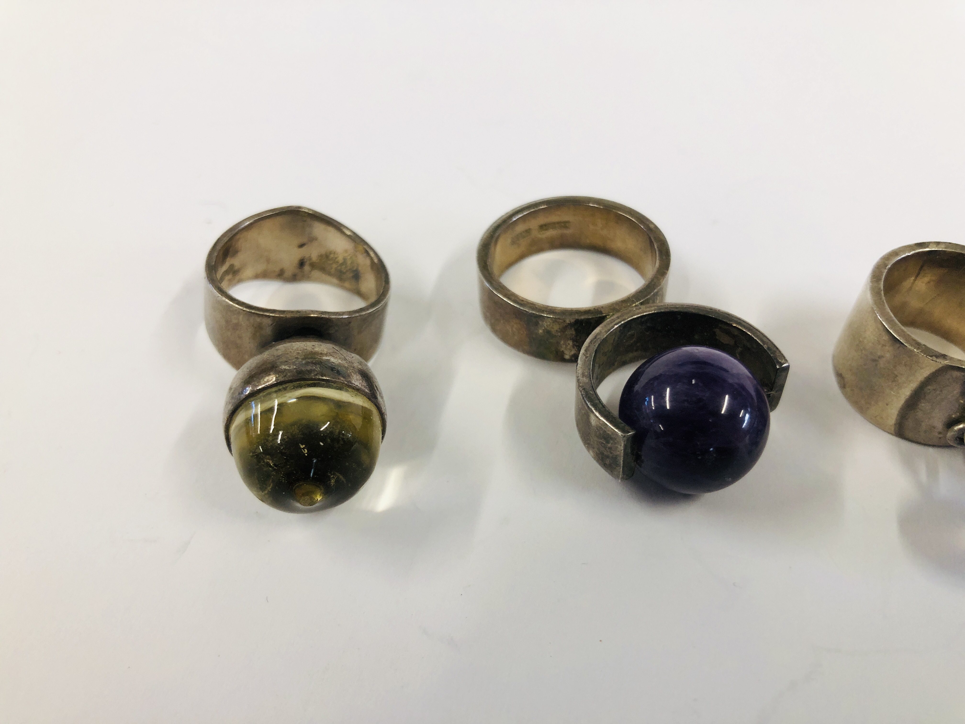 A SWEDISH SILVER RING BY BIRGER HAGLUND ALONG WITH A DANISH SILVER RING BY JANE WIBERG AND A - Image 2 of 7