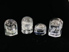 A GROUP OF 4 HAND BLOWN ART GLASS APPRENTICE PIECES IN THE FORM OF PAPERWEIGHTS.