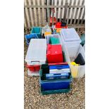 A LARGE COLLECTION OF STORAGE BOXES VARIOUS SIZES.