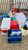 A LARGE COLLECTION OF STORAGE BOXES VARIOUS SIZES.