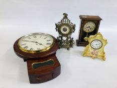 A GROUP OF 3 MANTEL CLOCKS TO INCLUDE METAL BRASS EFFECT,