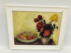 A FRAMED STILL LIFE BEARING SIGNATURE T. HE A.L.