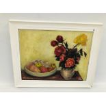 A FRAMED STILL LIFE BEARING SIGNATURE T. HE A.L.