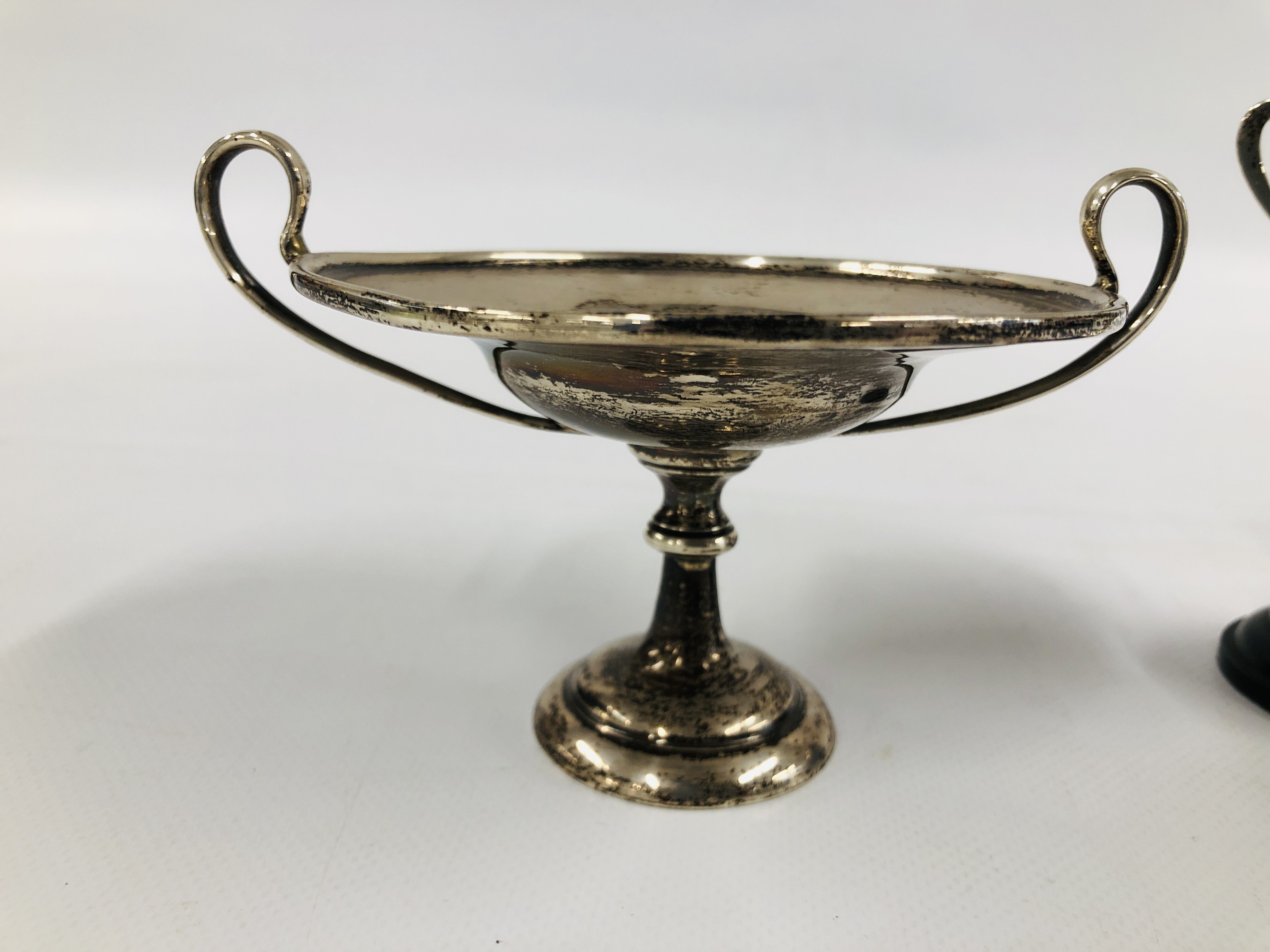 SILVER TWO HANDLED TROPHY CUP, BIRMINGHAM ASSAY ALONG WITH A VINTAGE SILVER PEDESTAL DISH / COMPOTE, - Image 2 of 14