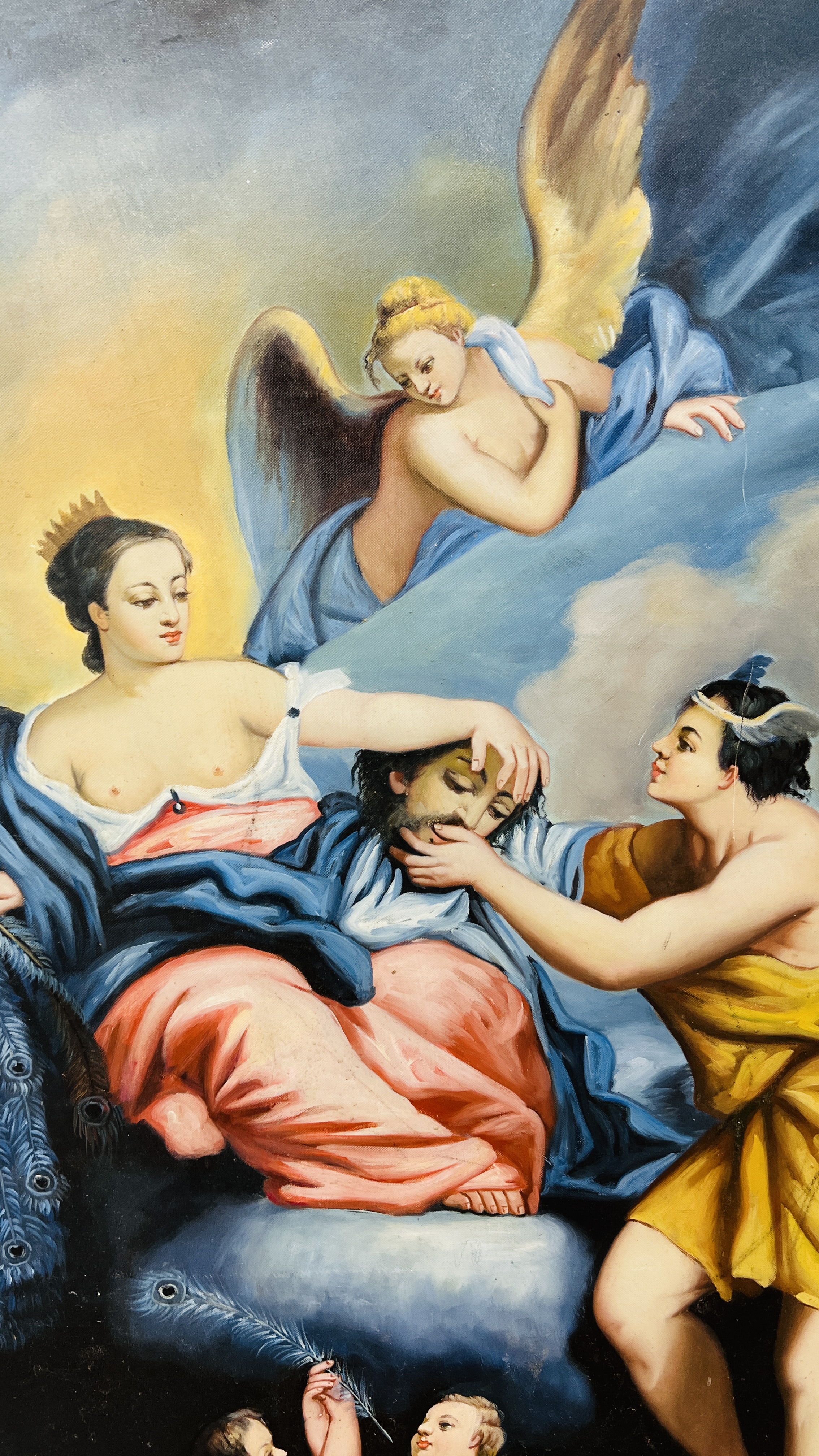A LARGE OIL ON CANVAS DEPICTING A RELIGIOUS STUDY, W 91CM X H 122CM. - Image 2 of 4