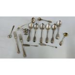 A MINIATURE SILVER TROPHY CUP, 2 SILVER BUTTER KNIVES,