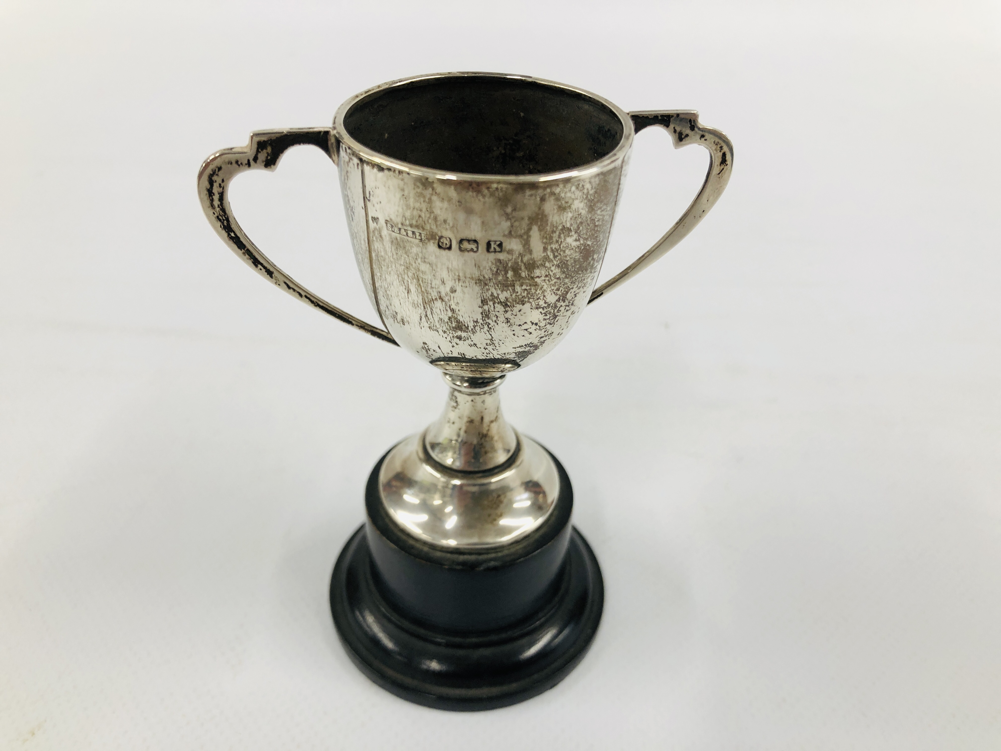 SILVER TWO HANDLED TROPHY CUP, BIRMINGHAM ASSAY ALONG WITH A VINTAGE SILVER PEDESTAL DISH / COMPOTE, - Image 12 of 14