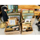 AN EXTENSIVE GROUP OF ASSORTED FRAMED PICTURES AND PRINTS TO INCLUDE ORIGINAL EXAMPLES ETC.
