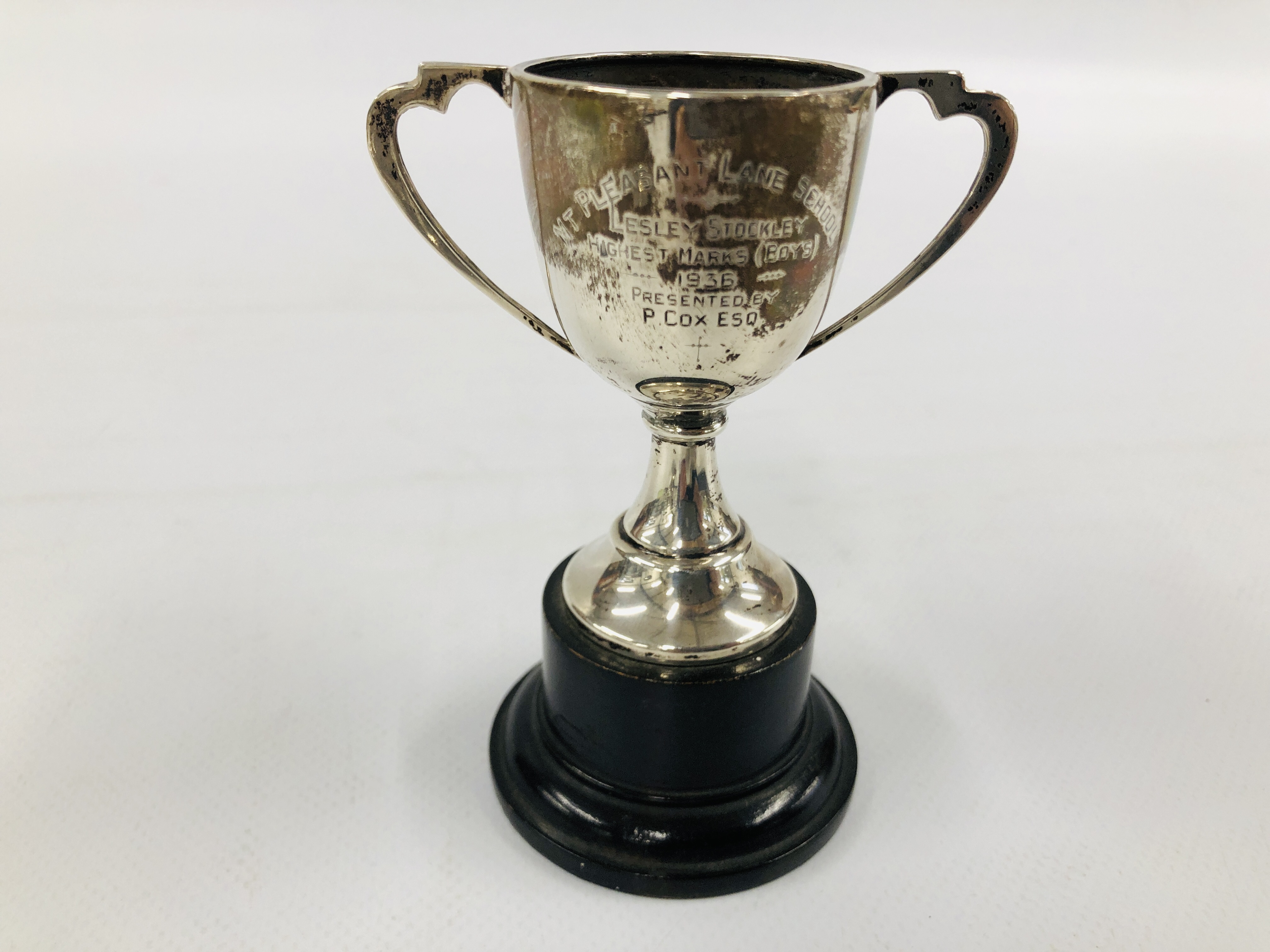 SILVER TWO HANDLED TROPHY CUP, BIRMINGHAM ASSAY ALONG WITH A VINTAGE SILVER PEDESTAL DISH / COMPOTE, - Image 8 of 14