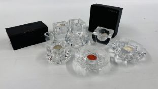 2 x BOXED ORREFORS GLASS CANDLE HOLDERS TO INCLUDE MADISON & PUZZLE AND ONE OTHER TEA LIGHT HOLDER