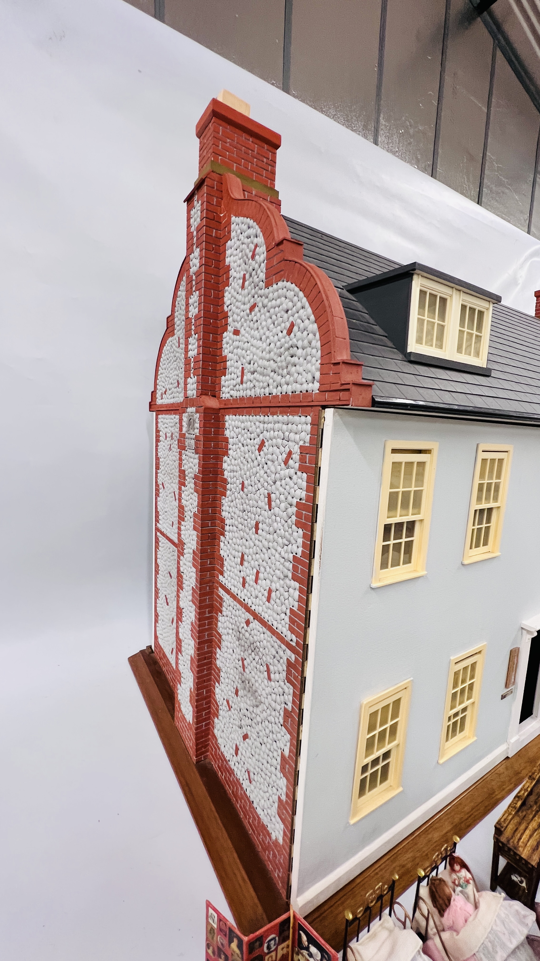 A LARGE DOLLS HOUSE WITH DUTCH GABLES AND ATTIC, BEDROOMS HOBART-COBBE, W 93CM, D 54CM, - Image 3 of 28