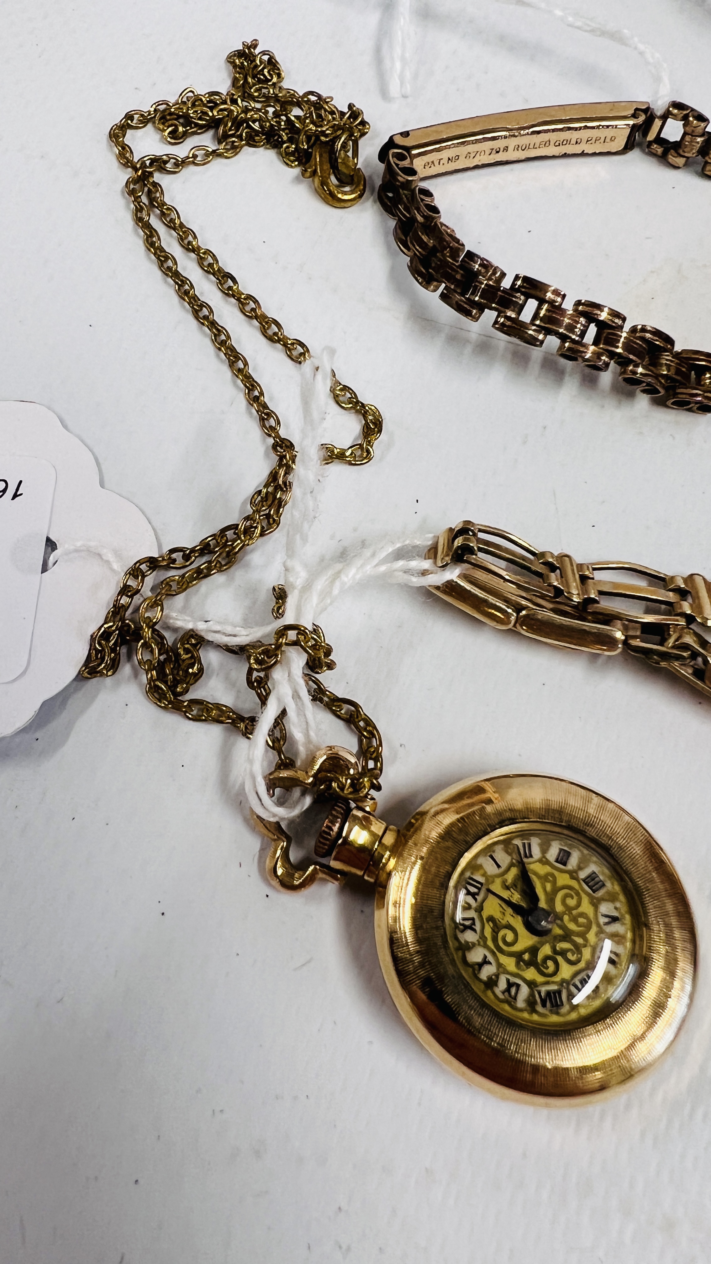 A PLATED CHAIN SUPPORTING A PLATED WATCH, A LADIES HELVETIA WRIST WATCH STEEL AND GOLD PLATED, - Image 4 of 5