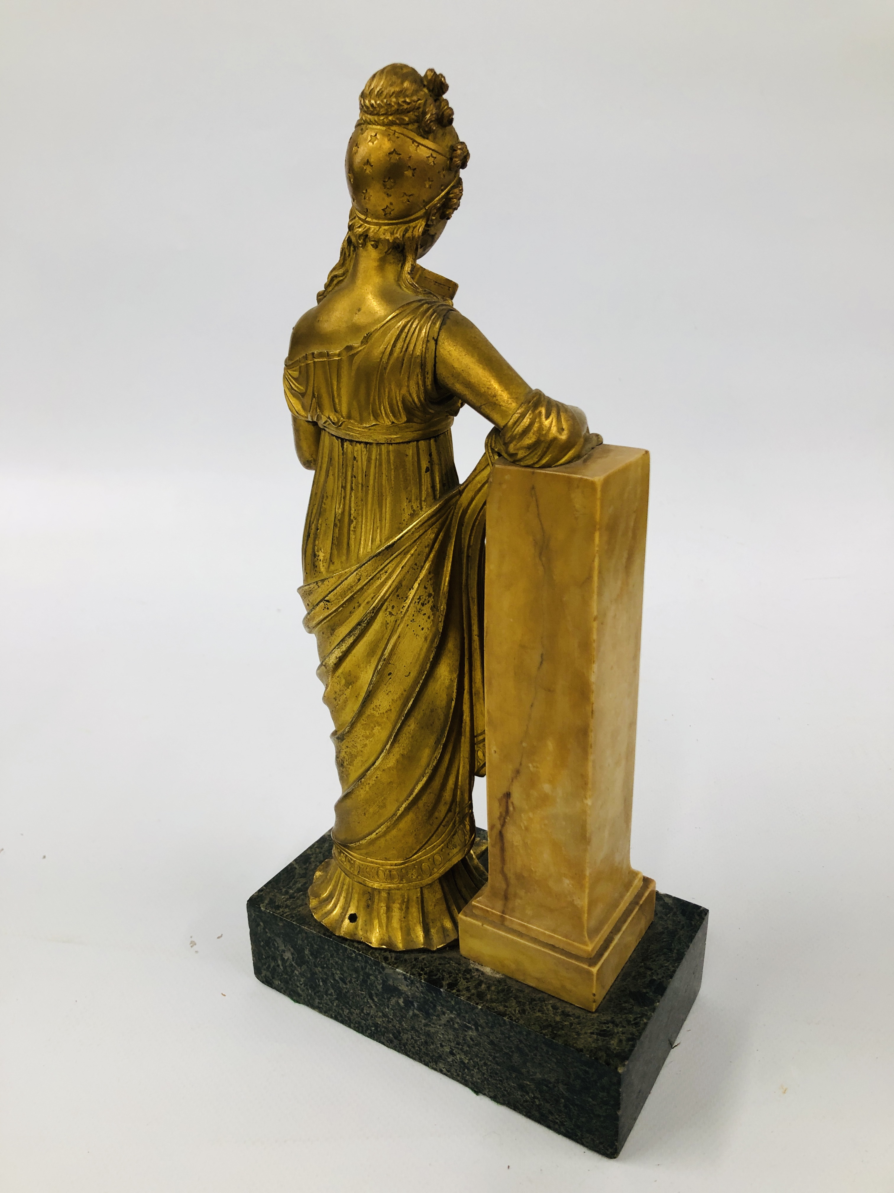 A BELLE EPOQUE GILT BRONZE FIGURE OF A STANDING WOMAN IN CLASSICAL DRESS, READING FROM A BOOK, - Image 6 of 6