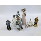 A GROUP OF SEVEN FIGURINES TO INCLUDE LLADRO PETER PAN (PIPE MUSING), NAO DANCING CHILD,