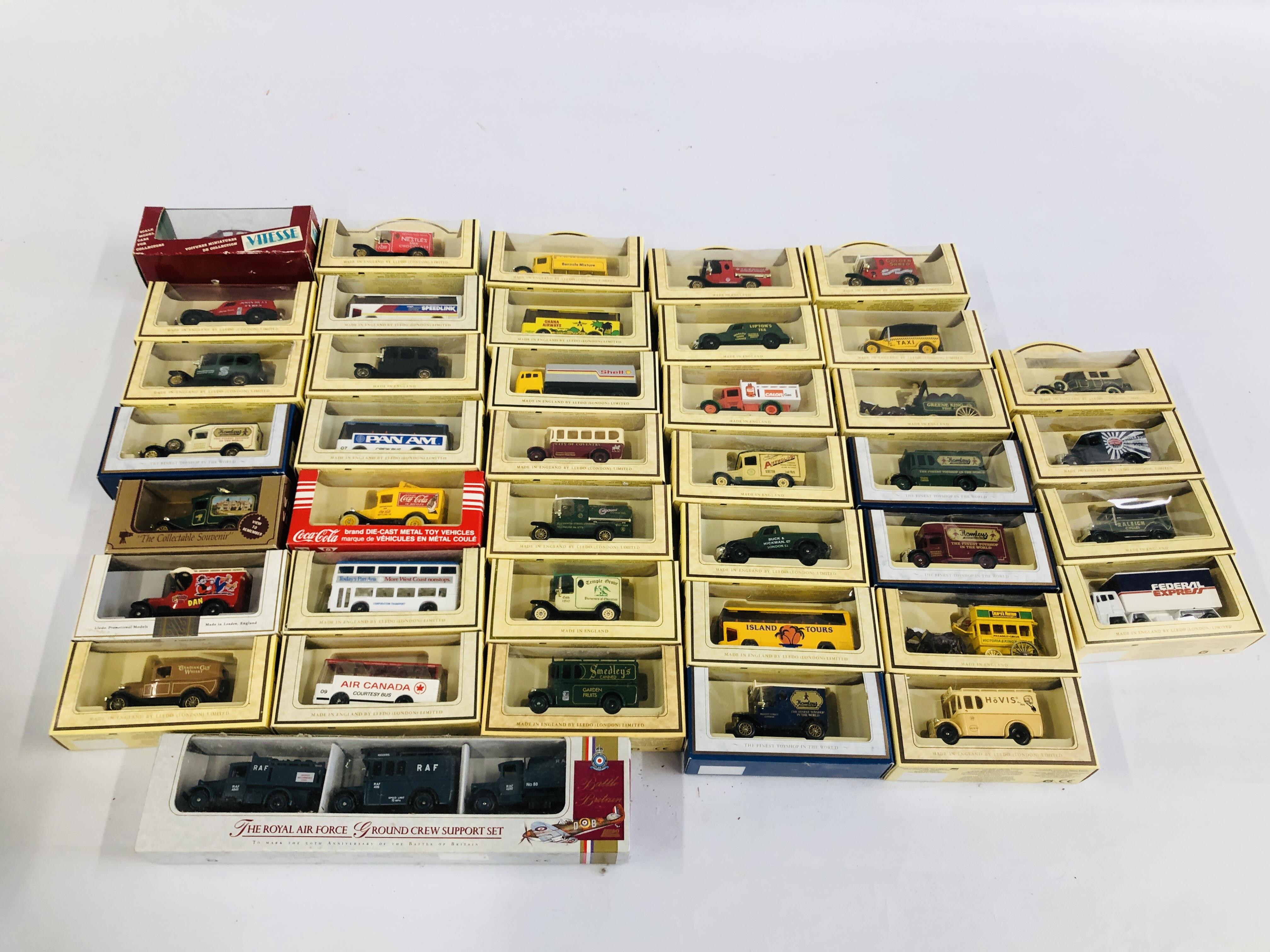 BOX OF DI-CAST MODEL VEHICLES TO INCLUDE BOXED LLEDO EXAMPLES ETC.