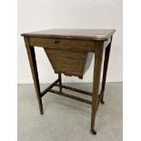 AN EDWARDIAN INLAID MAHOGANY WORK TABLE - W 56CM X D 41CM X 73CM.