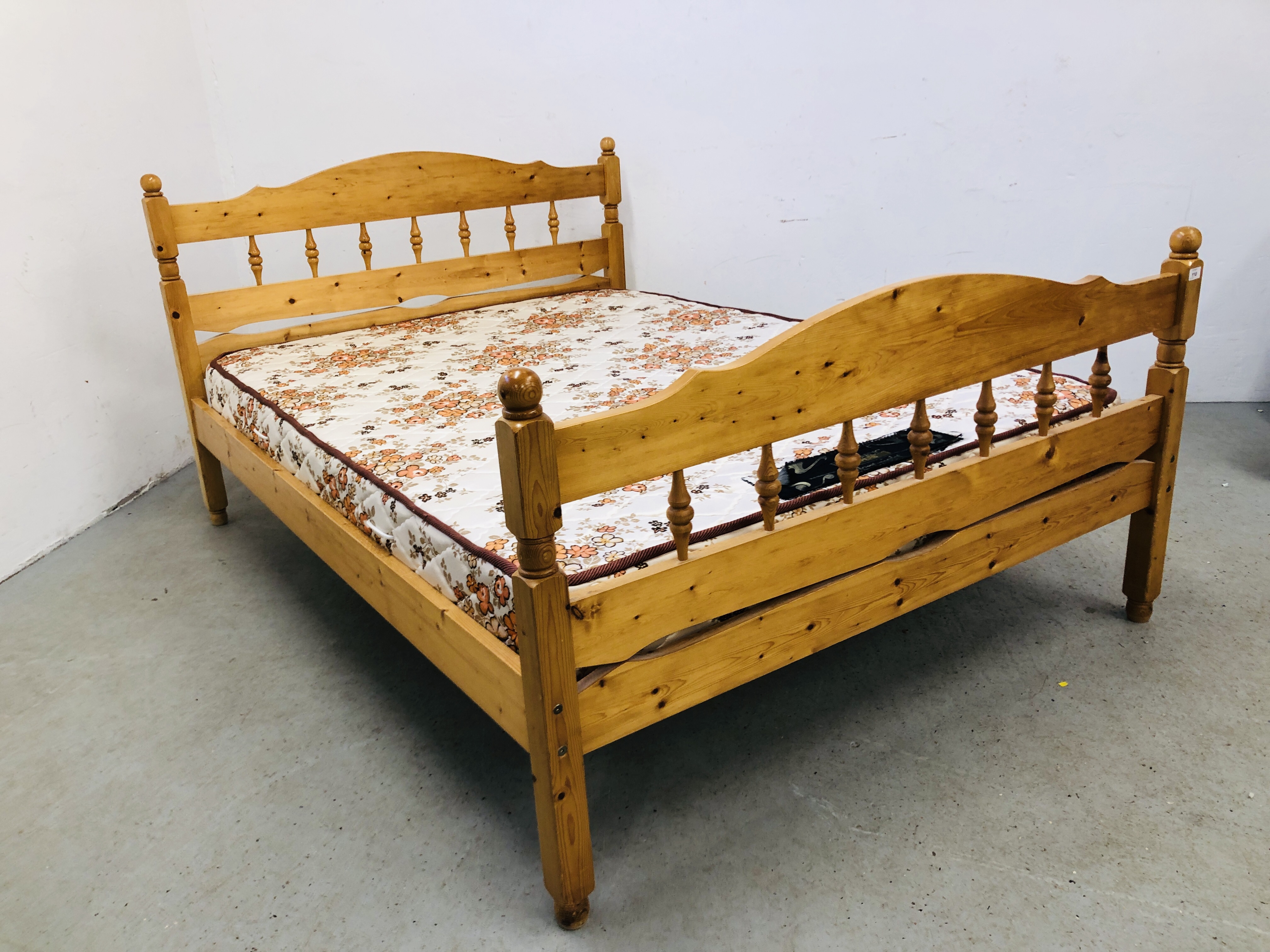 A PINE FRAMED DOUBLE BED FRAME WITH SILENT NIGHT FIRMAPEDIC MATTRESS
