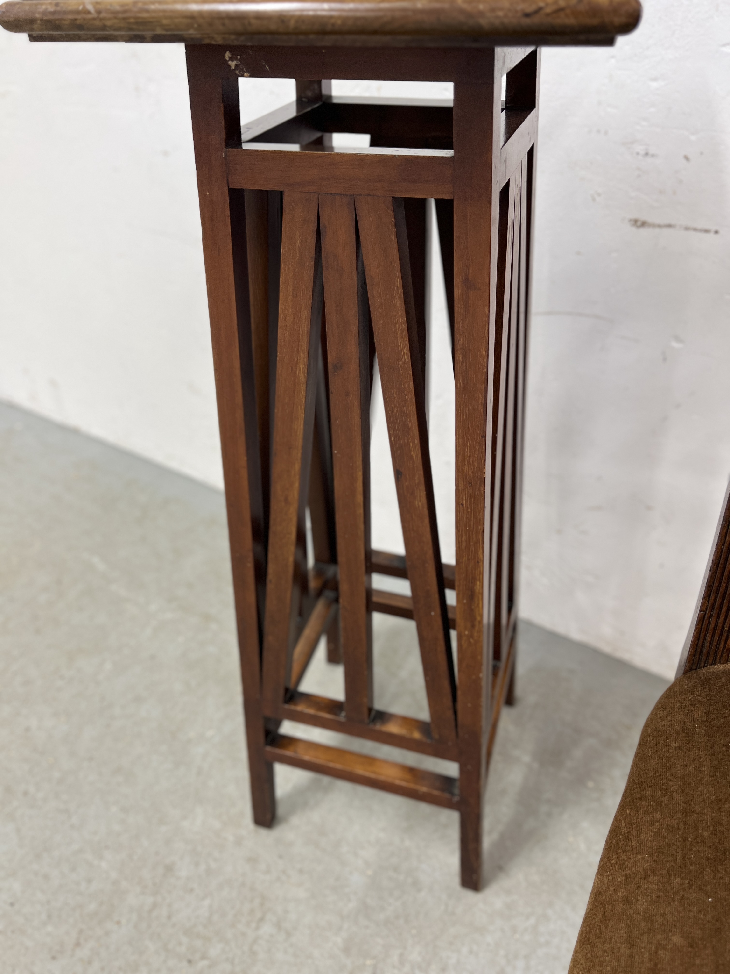 A GEORGIAN MAHOGANY SIDE CHAIR WITH BROWN VELOUR STUFF OVER SEAT ALONG WITH A MAHOGANY PLANT STAND - Image 8 of 8