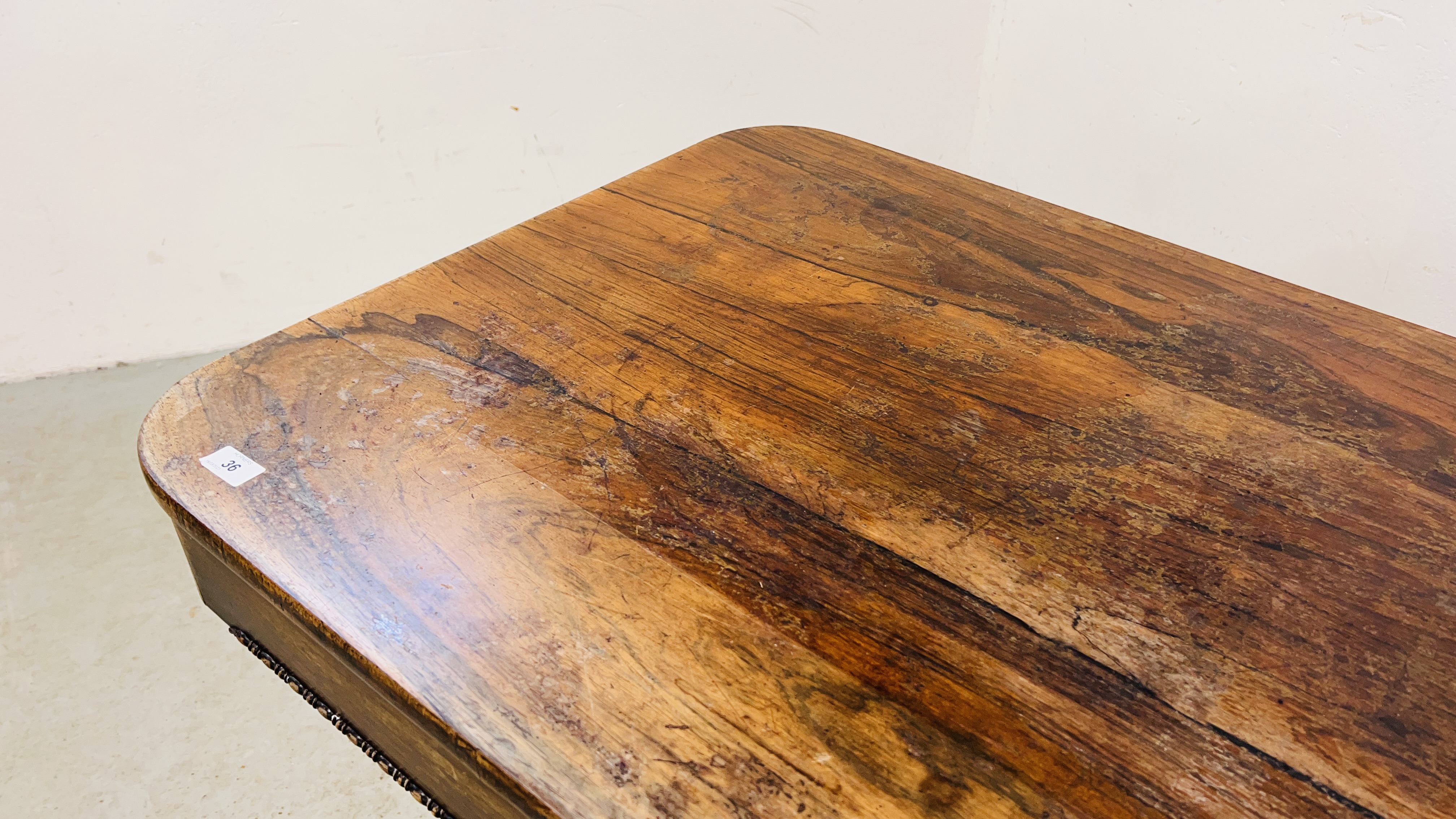 A REGENCY MAHOGANY OCCASIONAL TABLE ON PLATFORM BASE - W 141CM X D 70CM X H 72CM. - Image 9 of 11