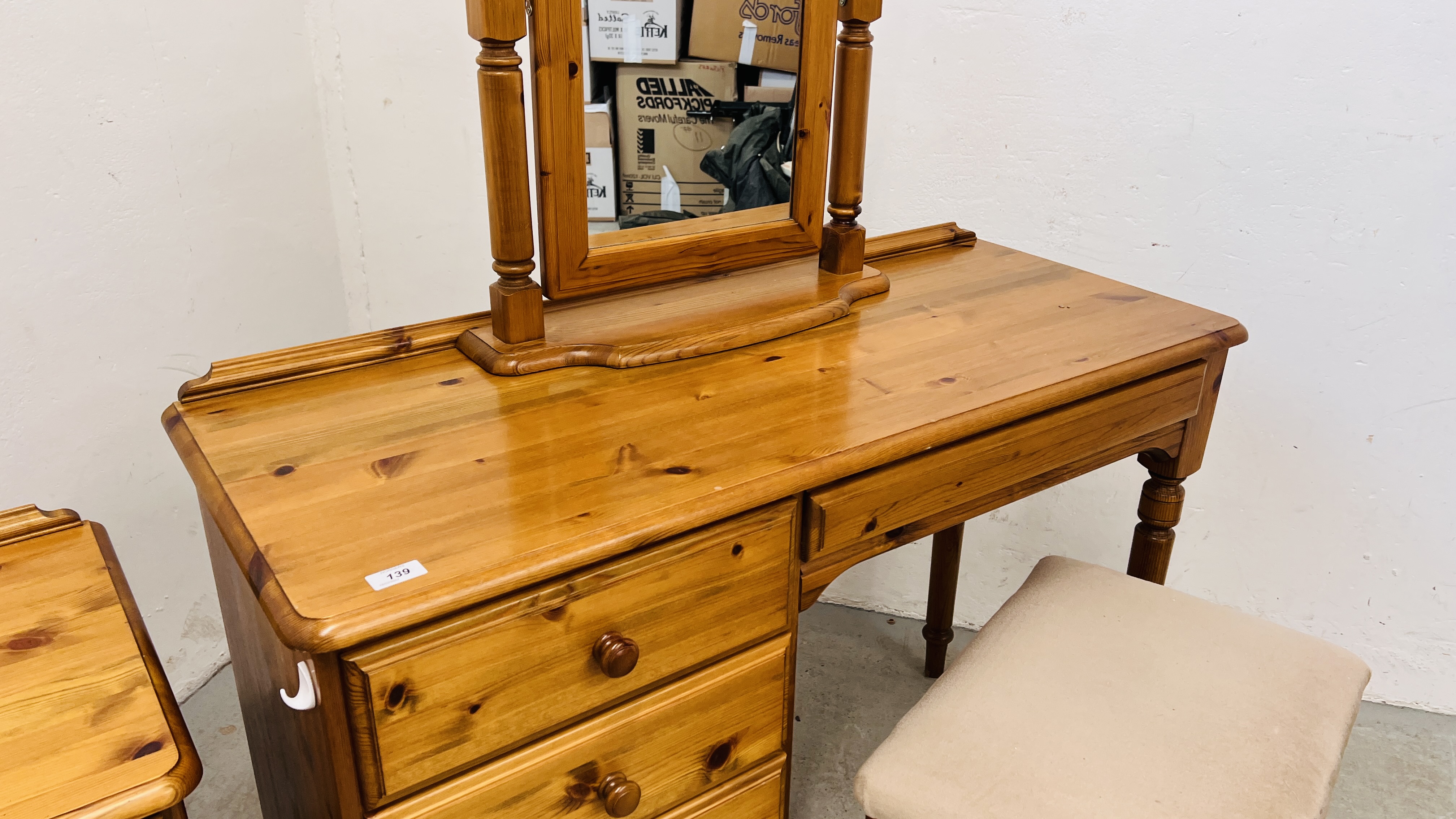 HONEY PINE DUCAL FIVE DRAWER DRESSING TABLE WITH DRESSING MIRROR, - Image 3 of 7