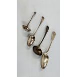 A SILVER DESSERT SPOON, PETER BATEMAN, LONDON 1796, ALONG WITH A GEORGE III SILVER SERVING SPOON,